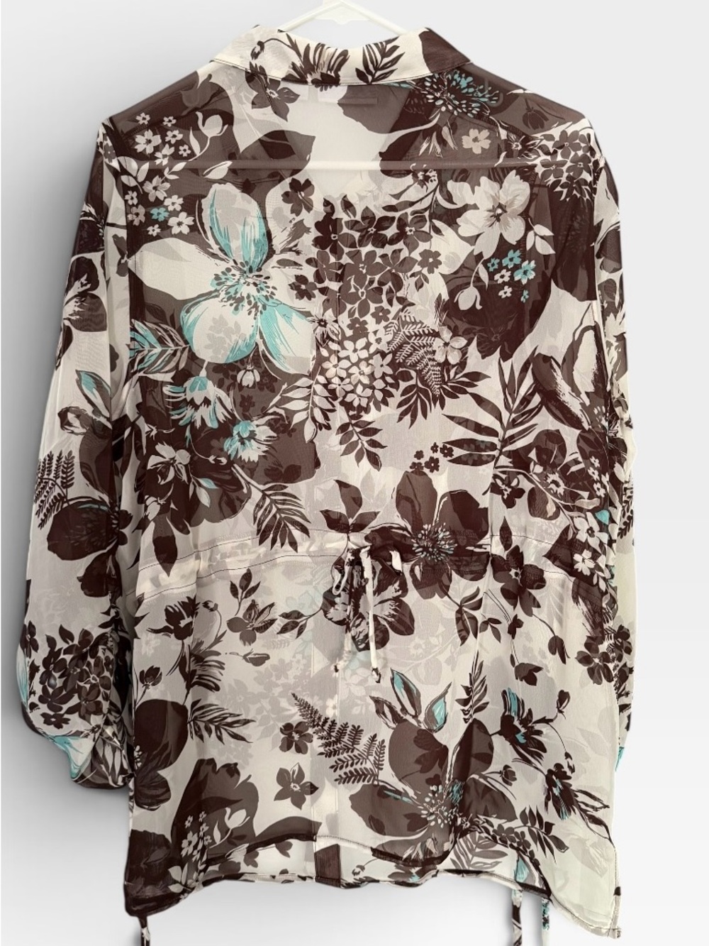 Susan Graver Sheer Floral Printer Blouse W/Reddish Tank Underneath Size L NWOT - Picture 2 of 5